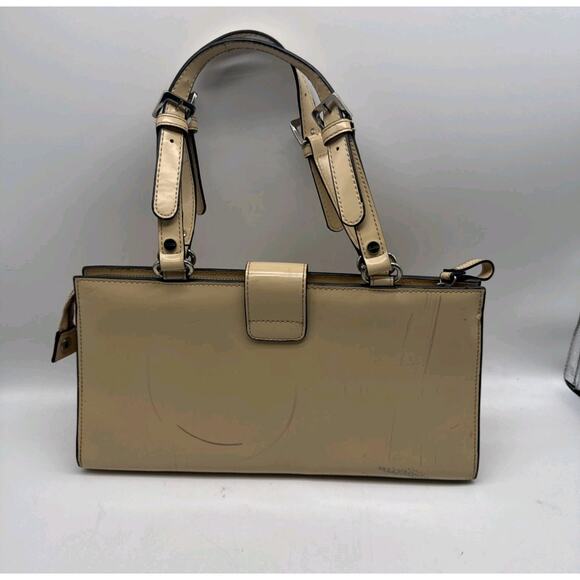 Guess Vintage Purse Handbag Tan Vegan Leather Top Handle Buckle Baguette Y2K - Picture 4 of 11